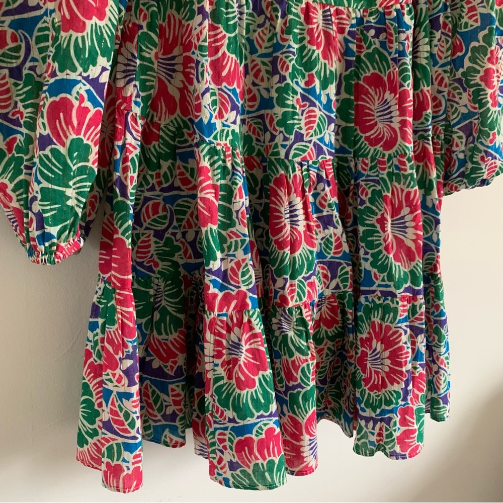 Rixo London Roxy Hibiscus Floral Long Sleeve Cotton Mini Dress, Medium - Picture 6 of 16